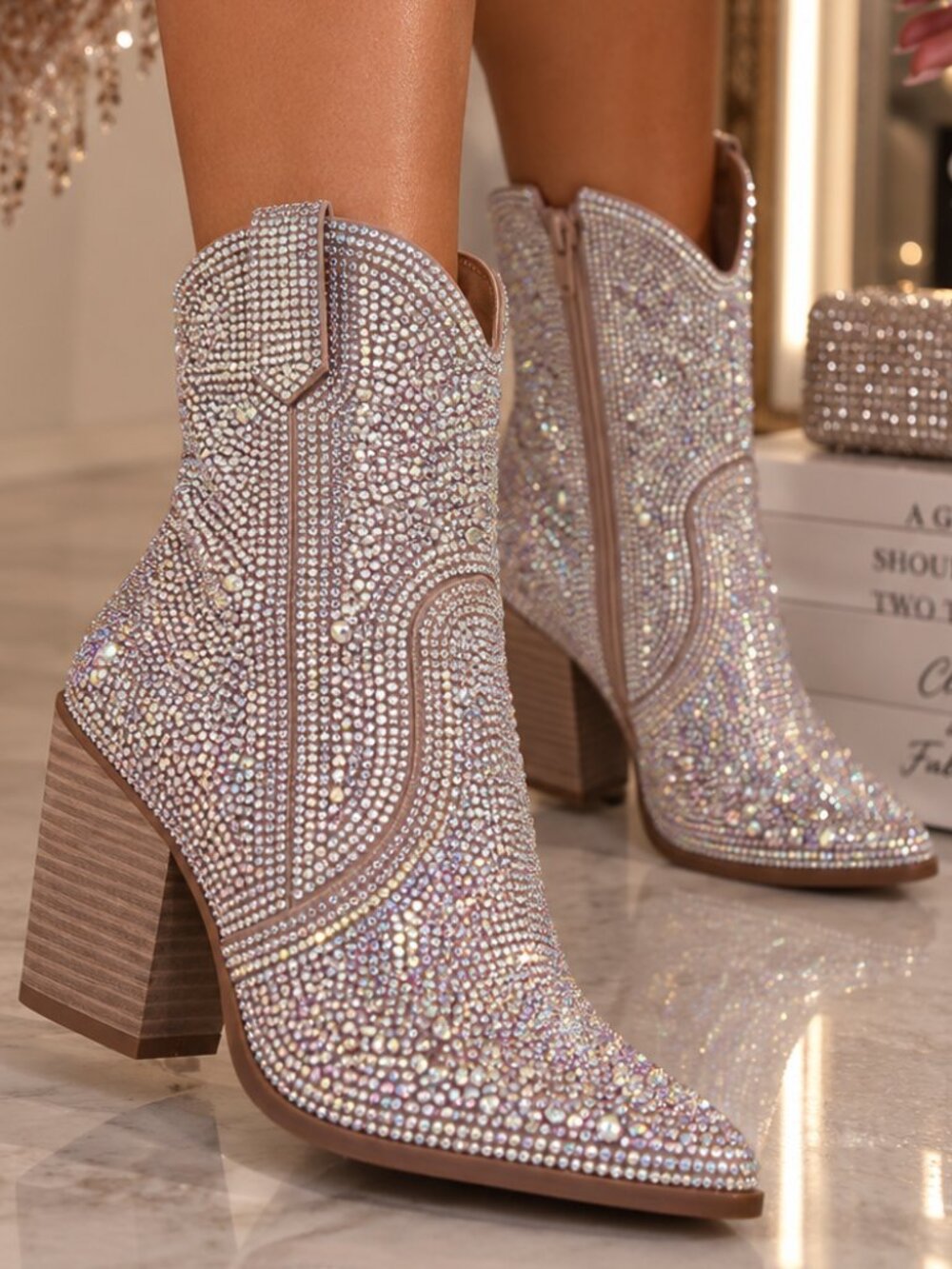 Rhinestone Western Ankle Boots